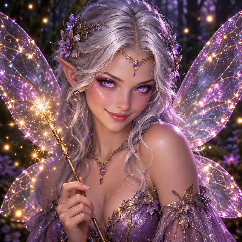 Portrait de la Fée Lumina, fée espiègle aux ailes translucides