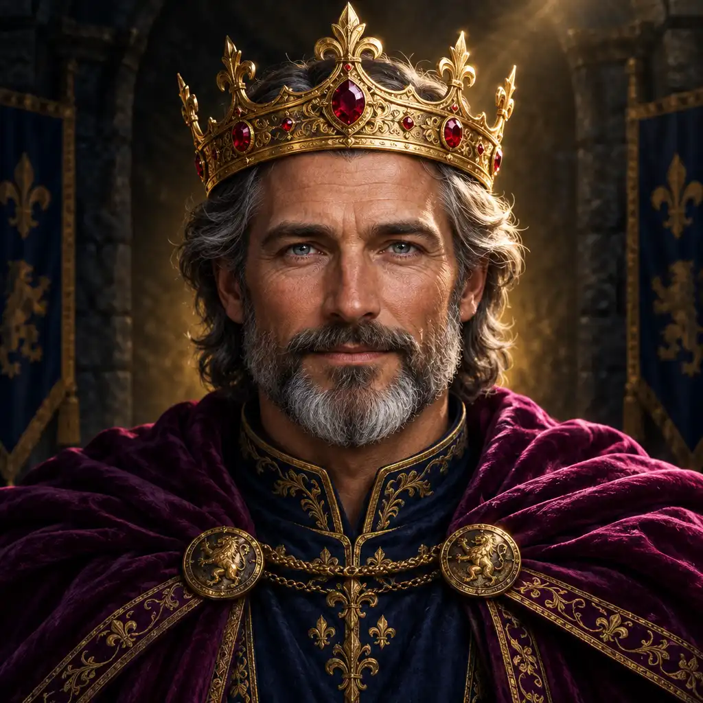 Portrait du Roi Aldric, souverain bienveillant du Royaume de Veridale